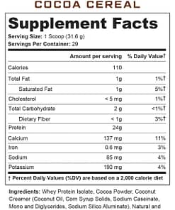 supp facts cocoa cereal