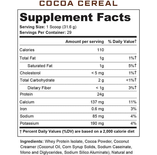 supp facts cocoa cereal